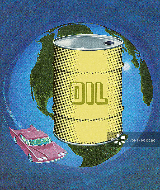 石油桶和汽车的世界图片素材
