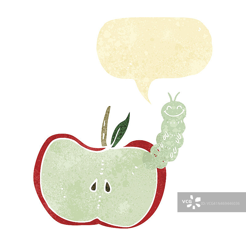 卡通苹果和虫子与对话气泡图片素材