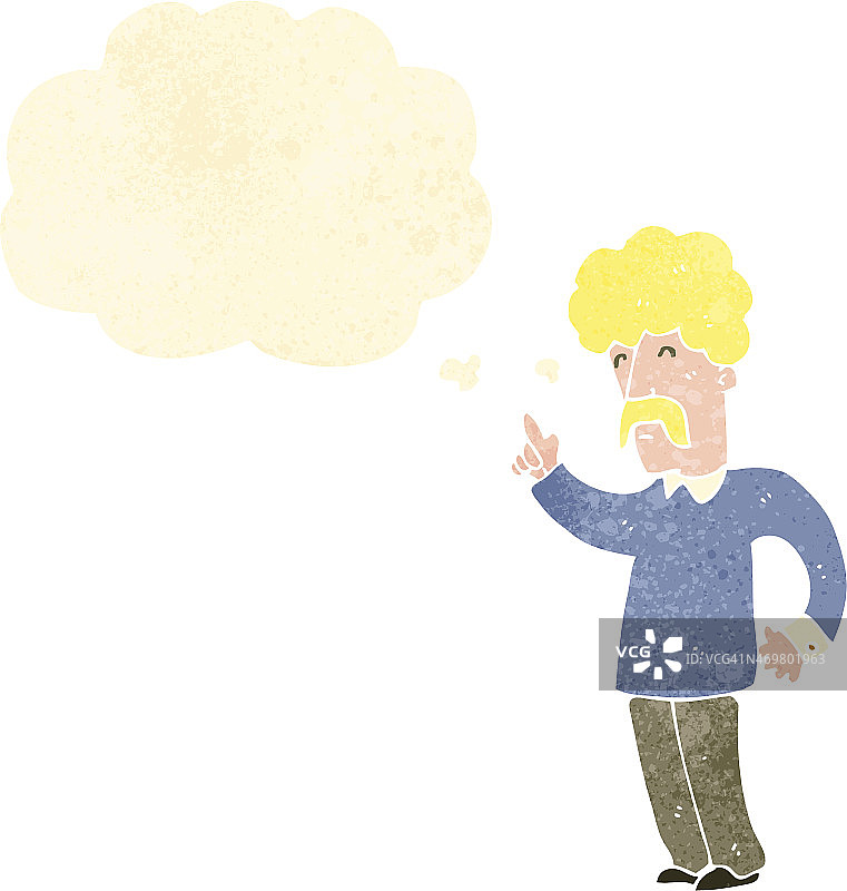 复古卡通带想法泡泡的男人图片素材
