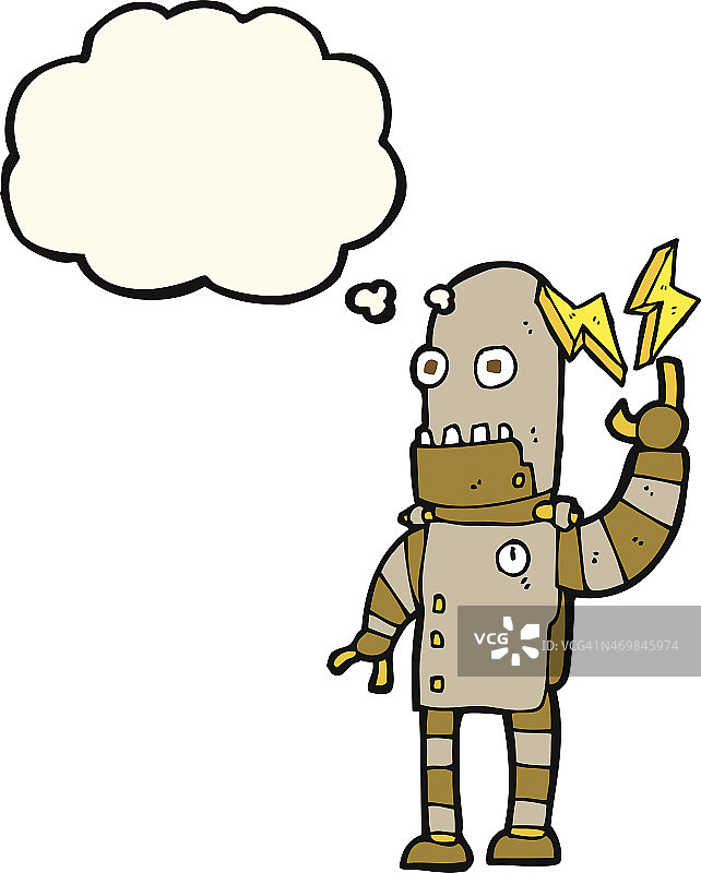 带有思想泡泡的卡通老机器人图片素材