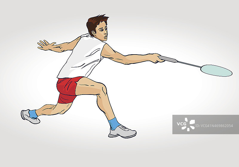 彩色手绘羽毛球运动员图片素材