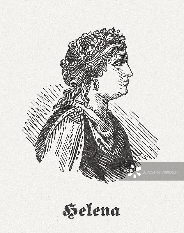 特洛伊的海伦，希腊神话，1864年木刻版画图片素材