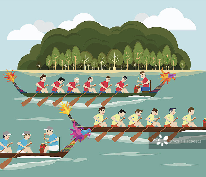 岛屿风光的赛龙舟图片素材