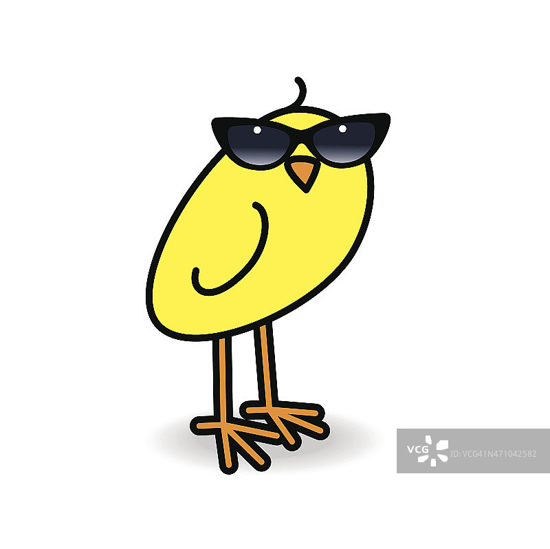 戴女士黑色太阳镜的黄色小鸡转头图片素材