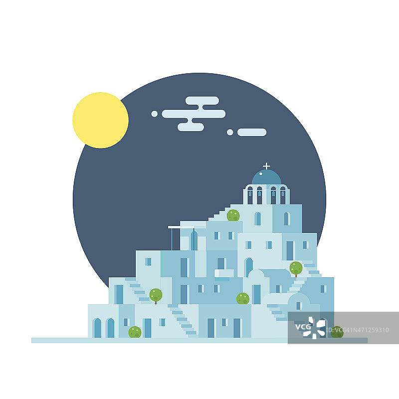 扁平风格的希腊圣托里尼村庄图片素材