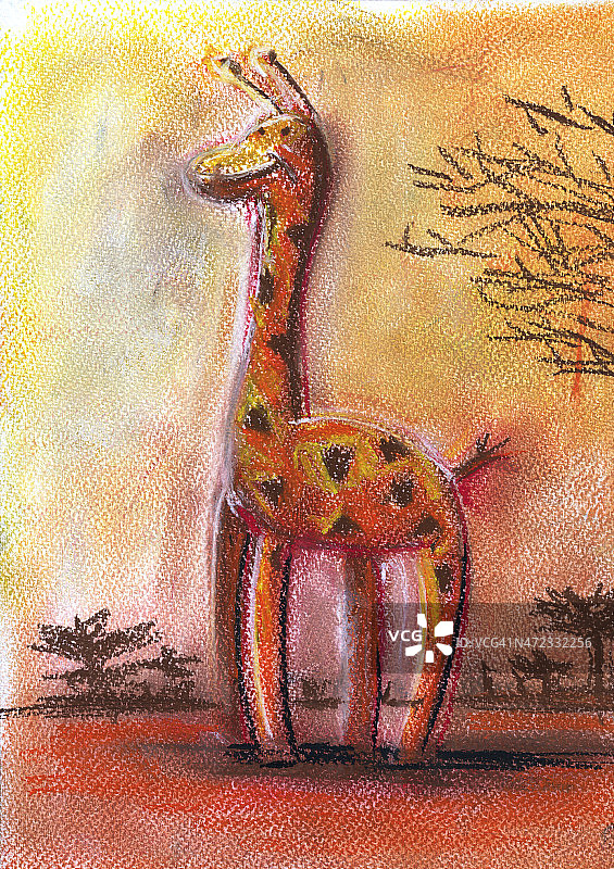 儿童粉彩画长颈鹿图片素材