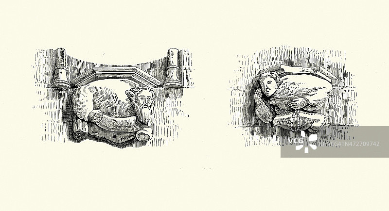 苏格兰罗克斯堡郡梅尔罗斯修道院的滴水嘴图片素材