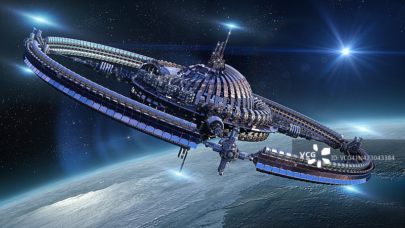 近地带带重力轮的宇宙飞船图片素材