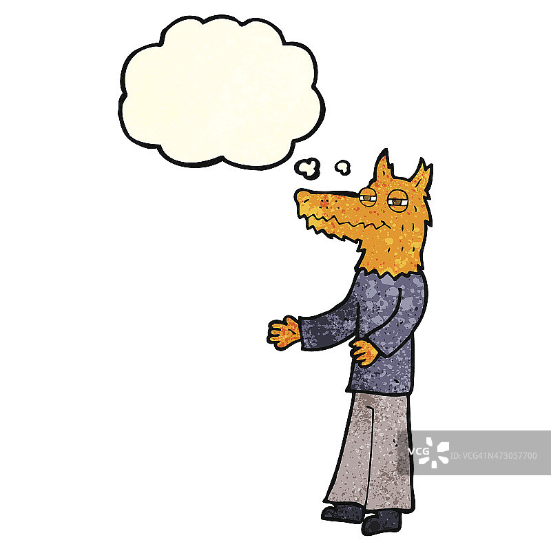 带有思考泡泡的卡通狐狸男人图片素材