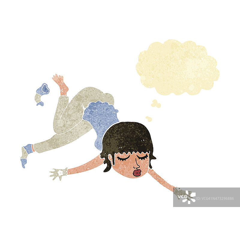 带着想法泡泡漂浮的卡通女人图片素材