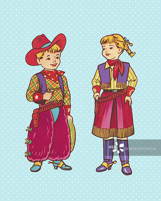 穿着西部服装的男孩和女孩图片素材