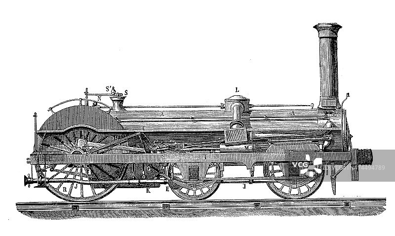 蒸汽动力机械古董插画图片素材