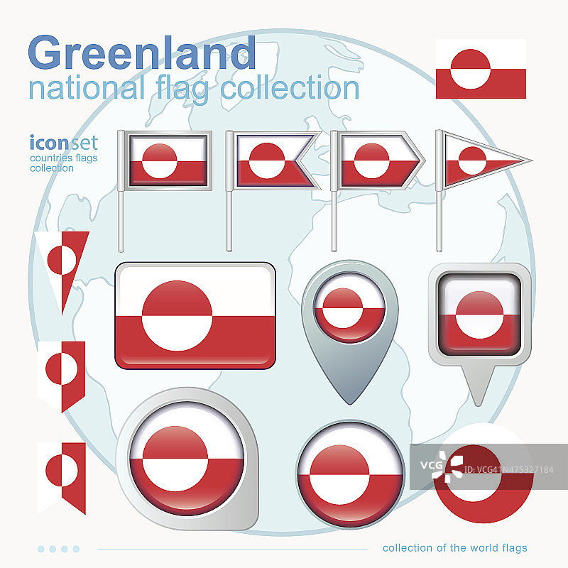 格陵兰岛旗帜图标集合，矢量图解图片素材