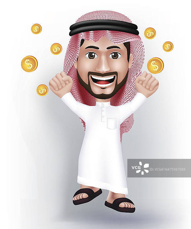 3D微笑的英俊沙特阿拉伯男人图片素材