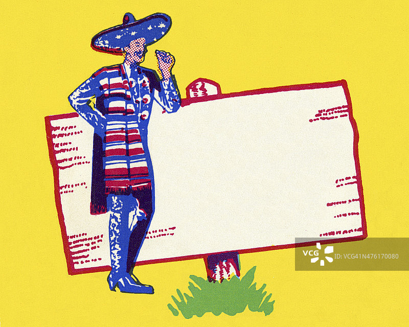 戴墨西哥帽的男人和标牌图片素材