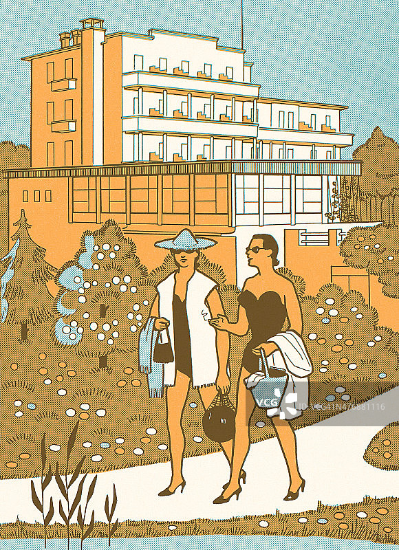 两个女人在度假村图片素材