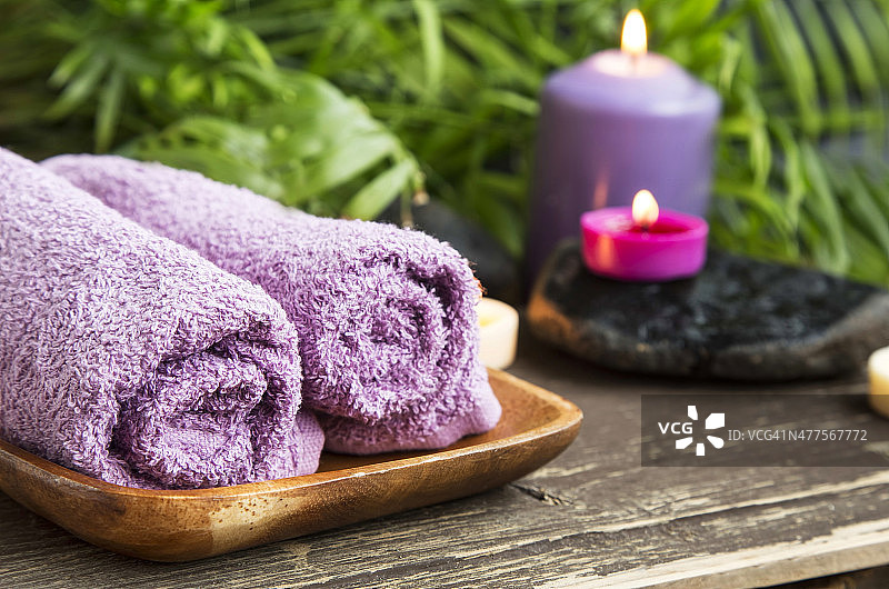 SPA棉质毛巾，香薰蜡烛康养背景图片素材