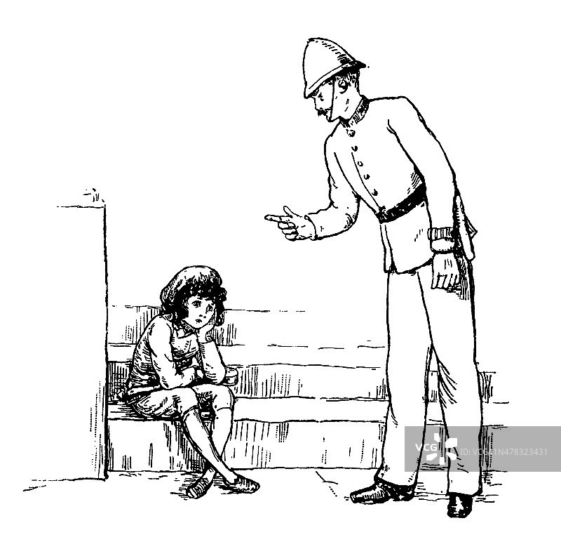 维多利亚时期警察与小男孩交谈图片素材