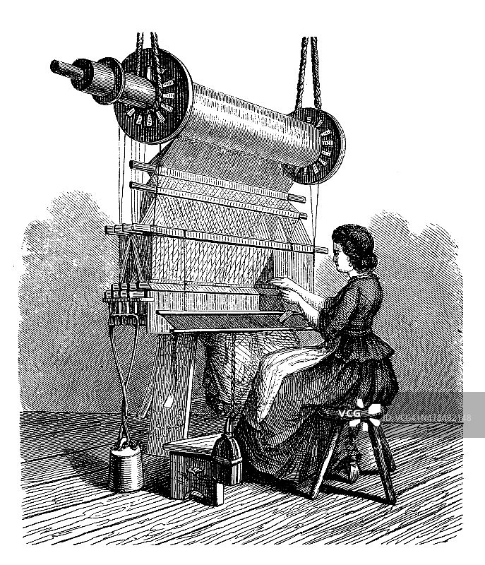 纺织工业机械复古插画图片素材