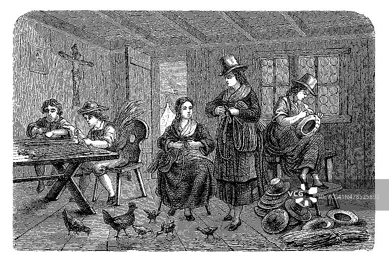 帽子生产古董插画图片素材