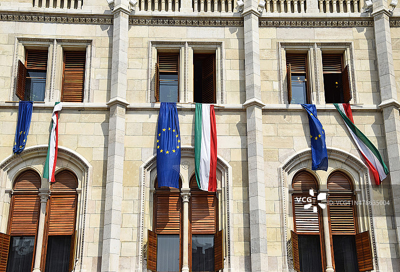 匈牙利和欧盟旗帜图片素材