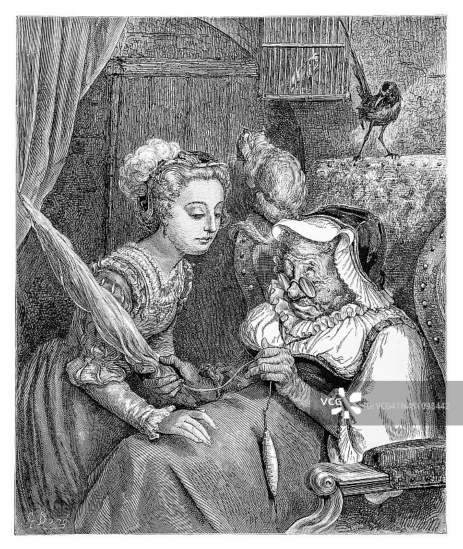 睡美人童话故事版画图片素材