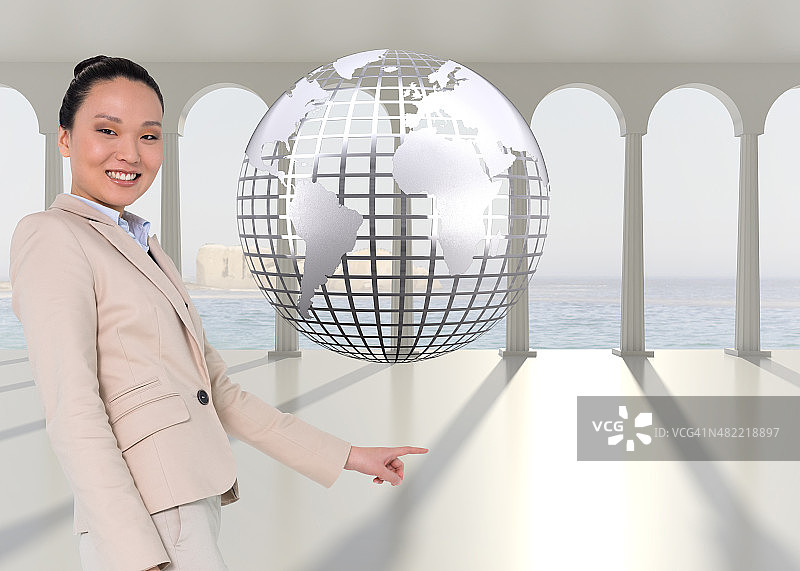 亚洲女商人指着的合成图像图片素材