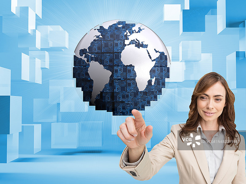 触摸屏幕的商务女性合成图像图片素材