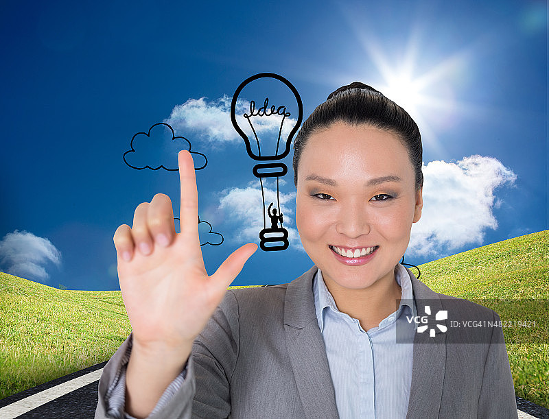 微笑女商人指点手势合成图像图片素材