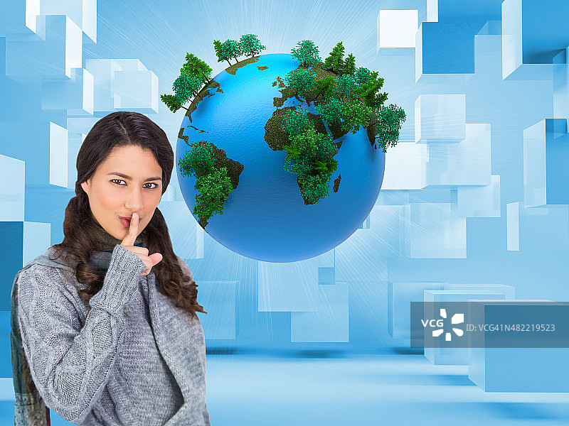 身穿冬装保守秘密的模特合成图像图片素材