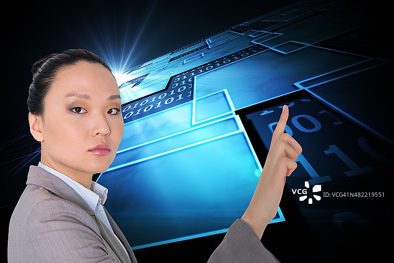 指点的面无表情的女商人合成图像图片素材