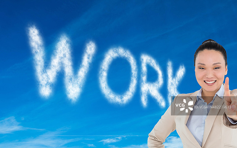 微笑女商人指点手势合成图像图片素材
