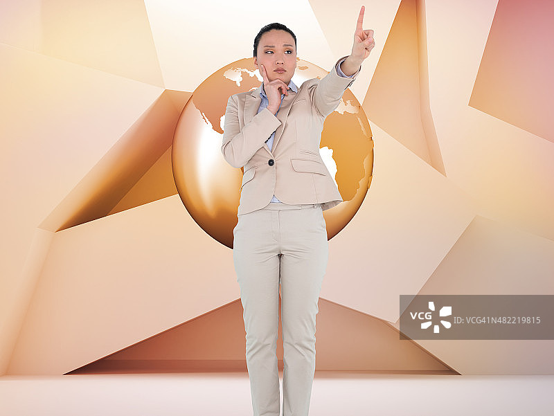 沉思的女商人指向某处的合成图像图片素材