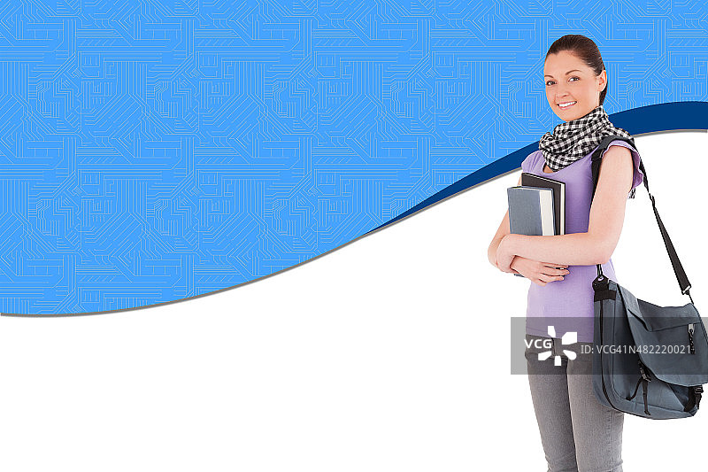 手持书本和书包的女学生合成图像图片素材