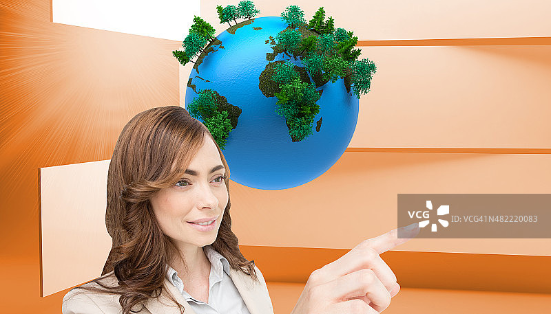 按下按键的商务女性合成图图片素材