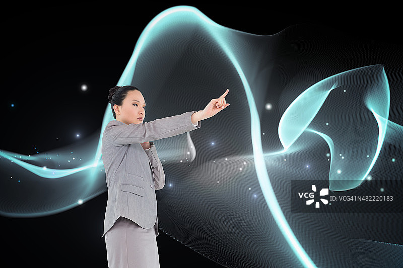沉思的女商人指向某处的合成图像图片素材