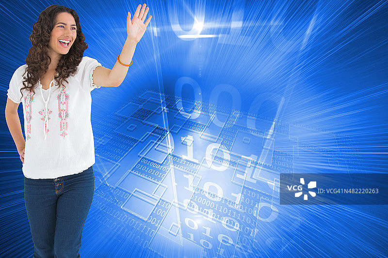 迷人的深色头发女子微笑问候的合成图图片素材