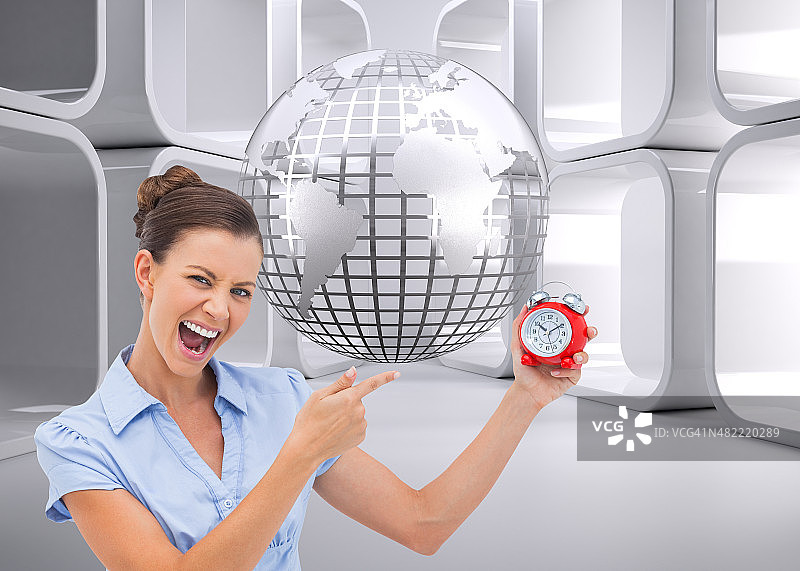 指示闹钟的商务女性合成图像图片素材