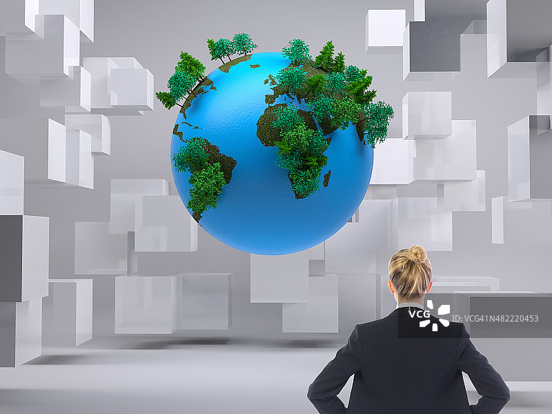 女商人双手叉腰站立的合成图像图片素材