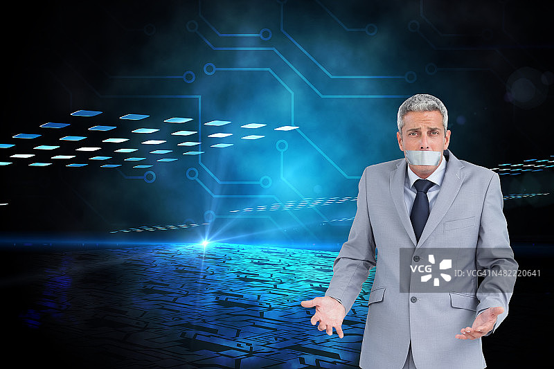 被堵住嘴的商人合成图像图片素材