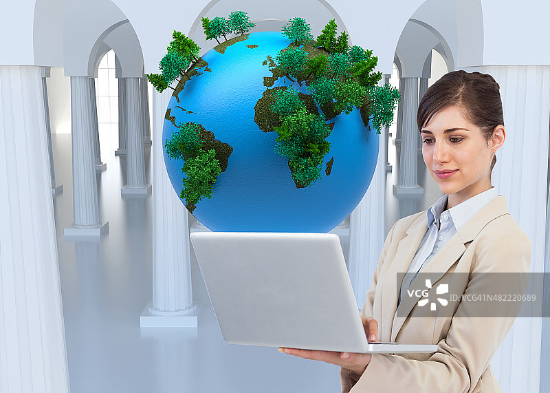 商务人士手持笔记本电脑的合成图像图片素材