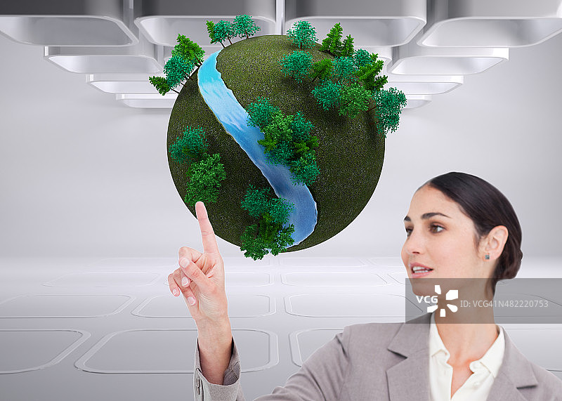 女销售员操作触摸屏的合成图像图片素材