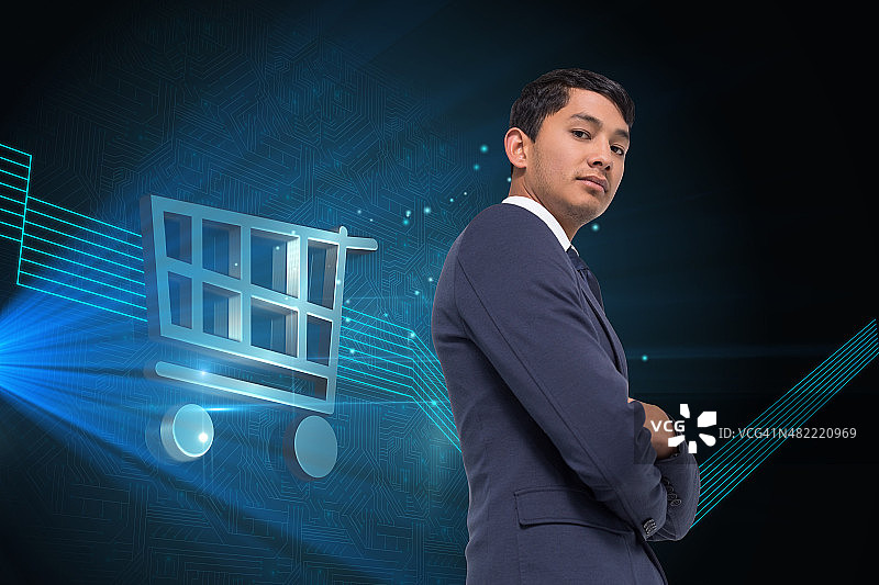 双手交叉、面无表情的商务男士合成图图片素材