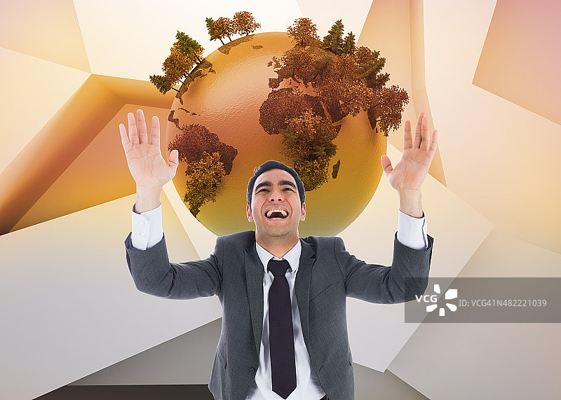 举起双臂的商人的合成图像图片素材