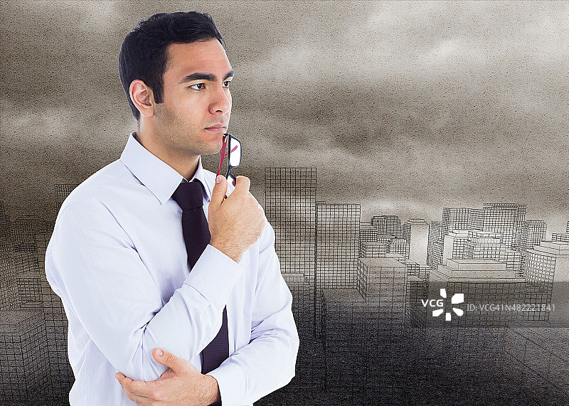 商务人士拿着眼镜的合成图像图片素材