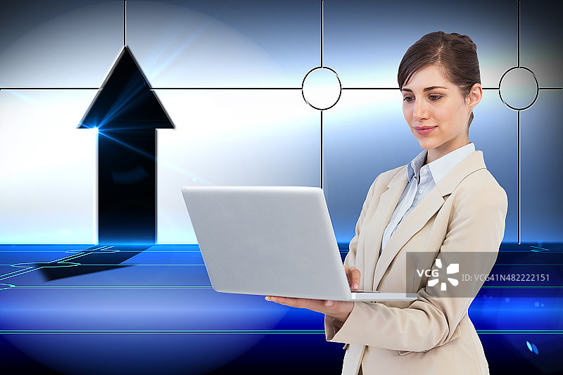 商务人士手持笔记本电脑的合成图像图片素材