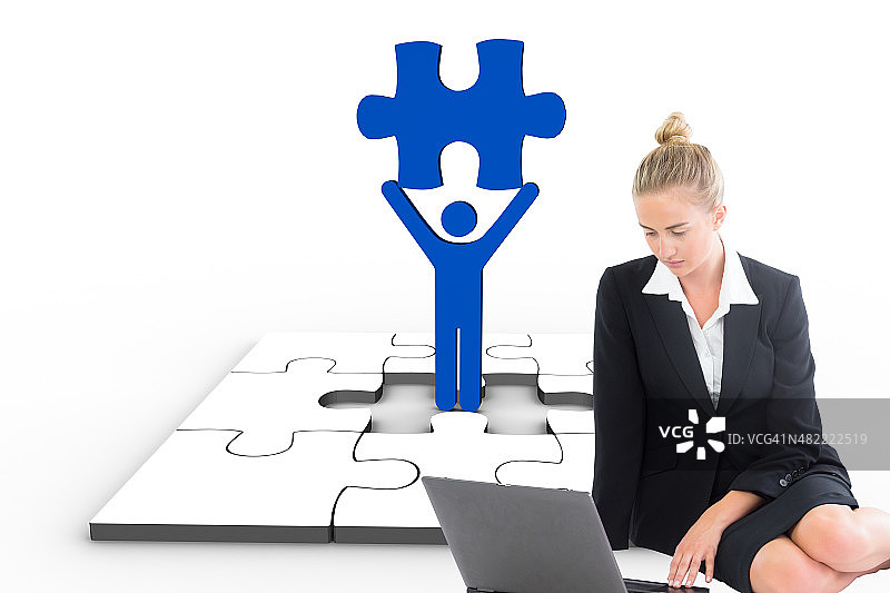 女商人使用笔记本电脑的合成图像图片素材