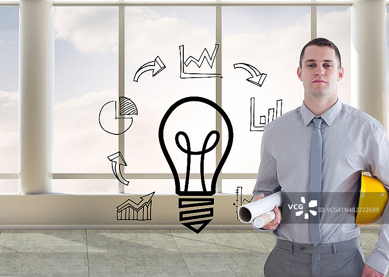 建筑师携带施工图纸合成图像图片素材