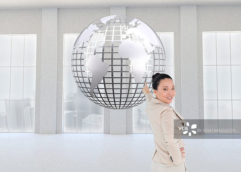 微笑女商人指点手势合成图像图片素材