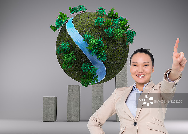 微笑女商人指点手势合成图像图片素材